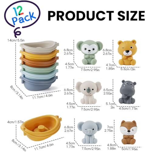 Auvitaya Stackable Boat Bath Toys with Finger Puppets – Baby Bathtub Stacking Set