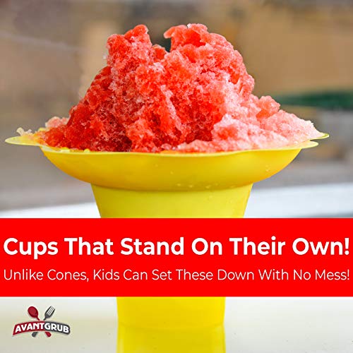 Avant Grub 4oz Reusable Snow Cone Cups 50-Pack – Leakproof Drip-Catching Flower Rims for Mess-Free Treats