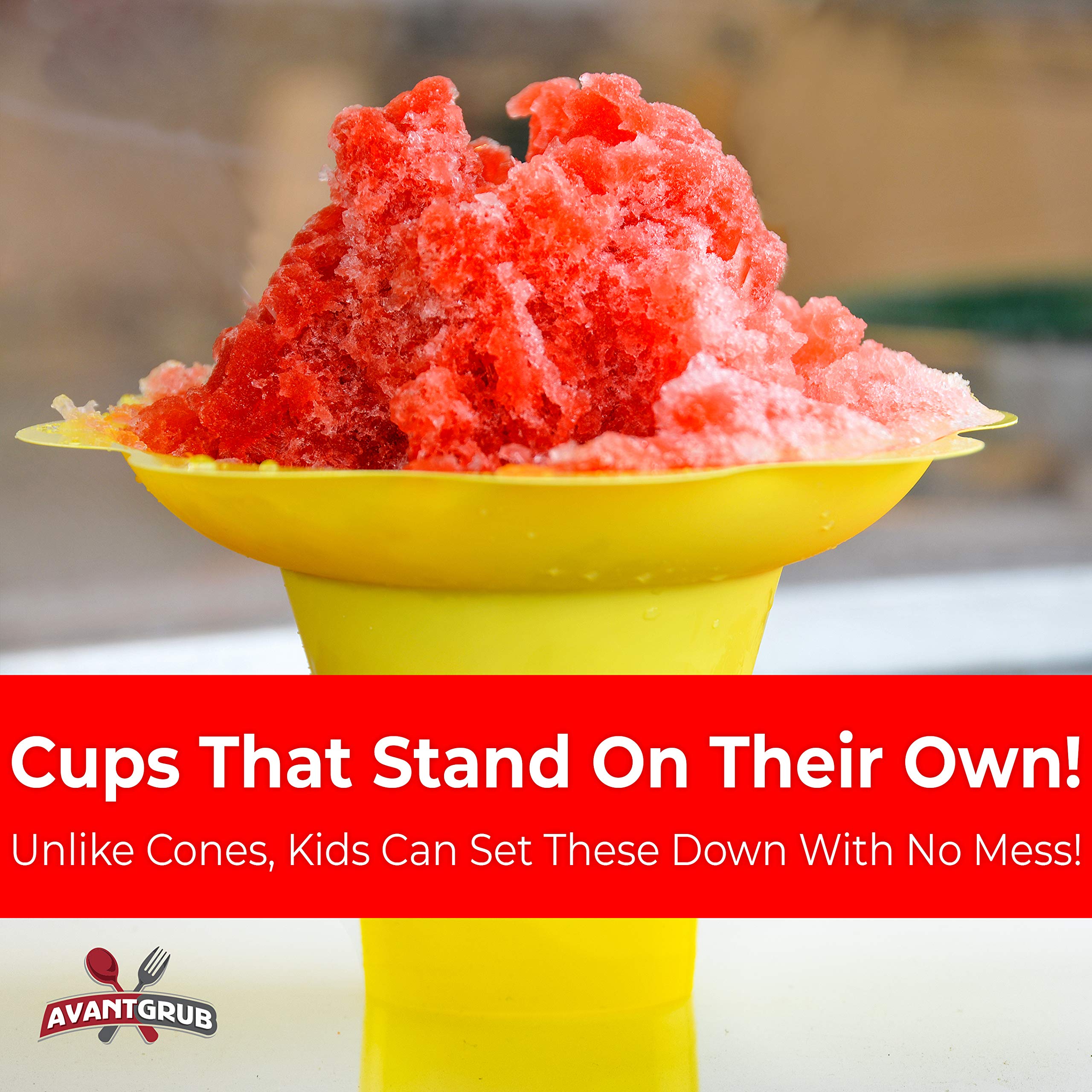 Avant Grub 4oz Reusable Snow Cone Cups 50-Pack – Leakproof Drip-Catching Flower Rims for Mess-Free Treats