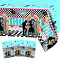 Avezano 3 Pack Retro 50s Music Tablecloths - 108x54 Inch Plastic Party Cover