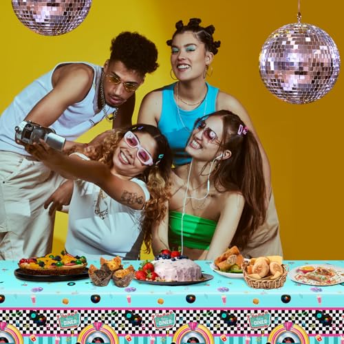 Avezano 3 Pack Retro 50s Music Tablecloths - 108x54 Inch Plastic Party Cover