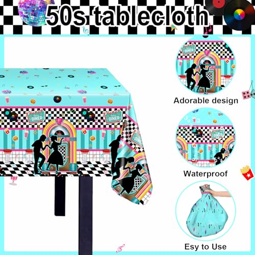 Avezano 3 Pack Retro 50s Music Tablecloths - 108x54 Inch Plastic Party Cover
