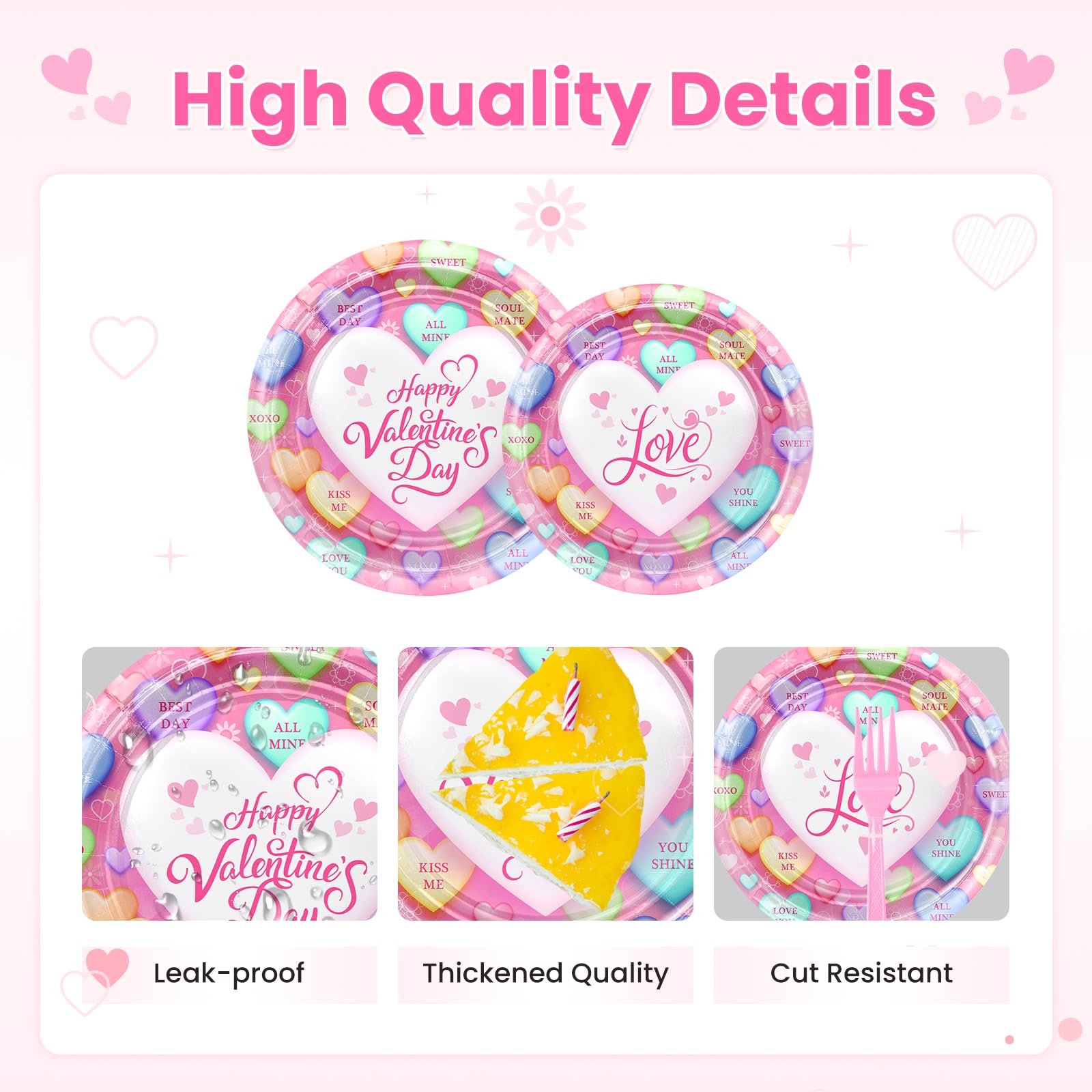 Avezano 96-Piece Valentine's Day Disposable Plates and Napkins Set – Pink Loveheart Tableware for 24