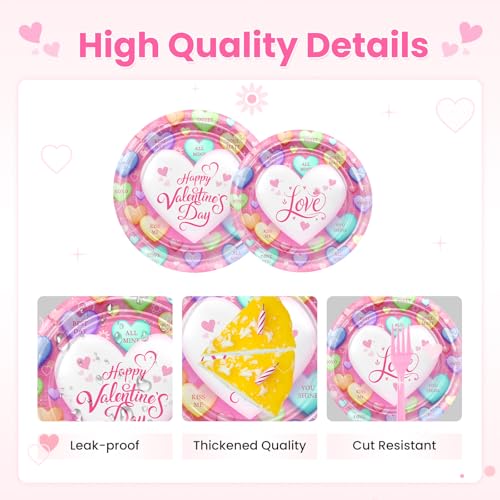 Avezano 96-Piece Valentine's Day Disposable Plates and Napkins Set – Pink Loveheart Tableware for 24