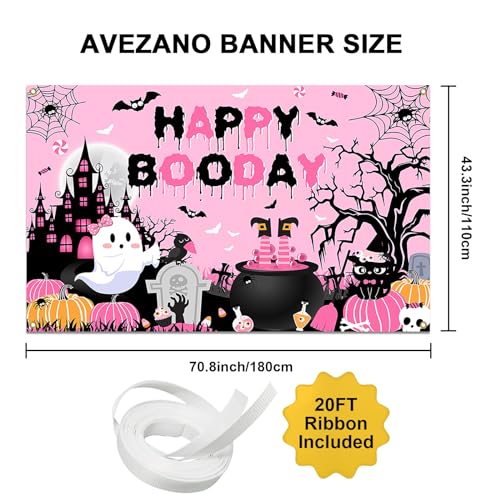 Avezano Happy Boo Day Pink Halloween Birthday Backdrop Banner - 70.8x43.3 Inch Polyester Decor