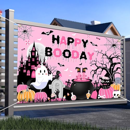 Avezano Happy Boo Day Pink Halloween Birthday Backdrop Banner - 70.8x43.3 Inch Polyester Decor