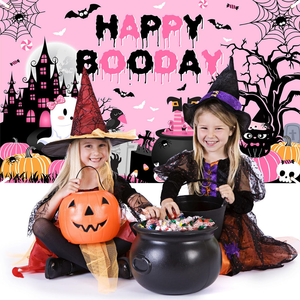 Avezano Happy Boo Day Pink Halloween Birthday Backdrop Banner - 70.8x43.3 Inch Polyester Decor