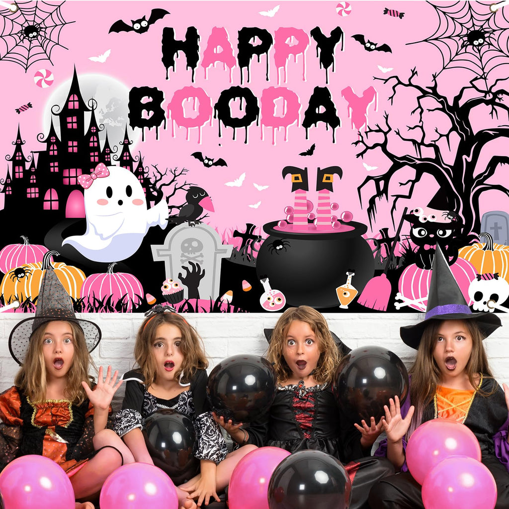 Avezano Happy Boo Day Pink Halloween Birthday Backdrop Banner - 70.8x43.3 Inch Polyester Decor