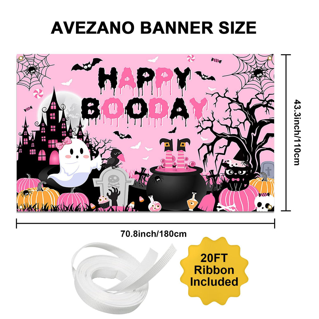 Avezano Happy Boo Day Pink Halloween Birthday Backdrop Banner - 70.8x43.3 Inch Polyester Decor