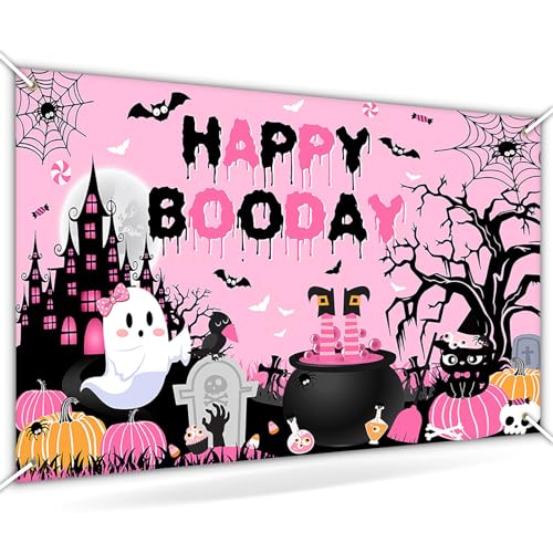 Avezano Happy Boo Day Pink Halloween Birthday Backdrop Banner - 70.8x43.3 Inch Polyester Decor