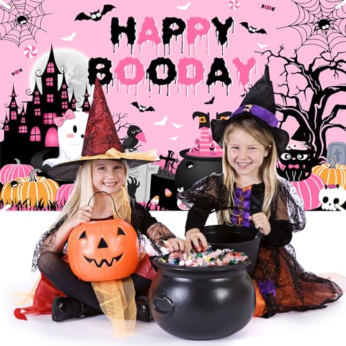Avezano Happy Boo Day Pink Halloween Birthday Backdrop Banner - 70.8x43.3 Inch Polyester Decor