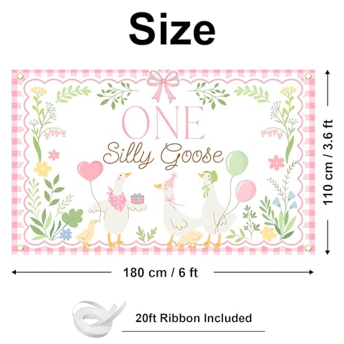 Avezano Pink One Silly Goose Backdrop Banner – 6x3.6 ft Polyester Farm Animal 1st Birthday Party Decor