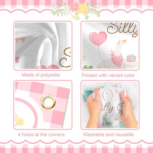 Avezano Pink One Silly Goose Backdrop Banner – 6x3.6 ft Polyester Farm Animal 1st Birthday Party Decor