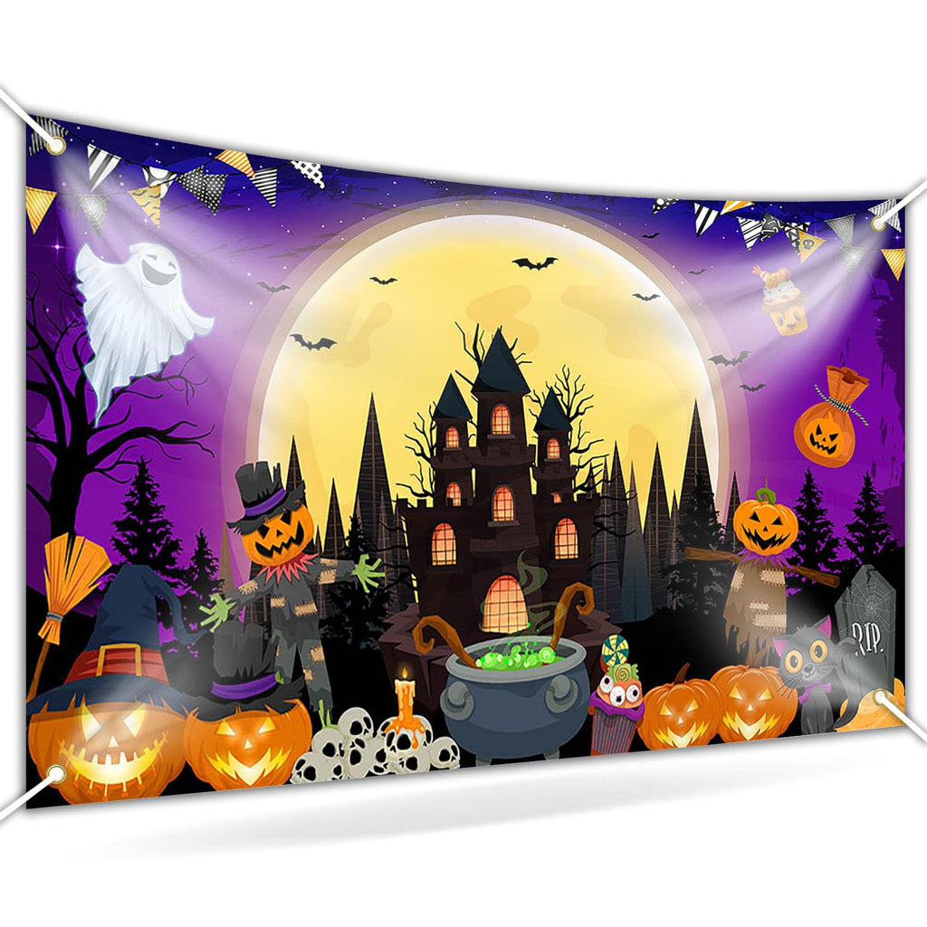 Avezano Purple Halloween Banner 70.8 x 43.3 Inch Trick or Treat Backdrop for Party Decor