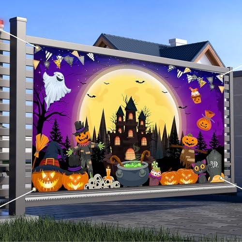 Avezano Purple Halloween Banner 70.8 x 43.3 Inch Trick or Treat Backdrop for Party Decor