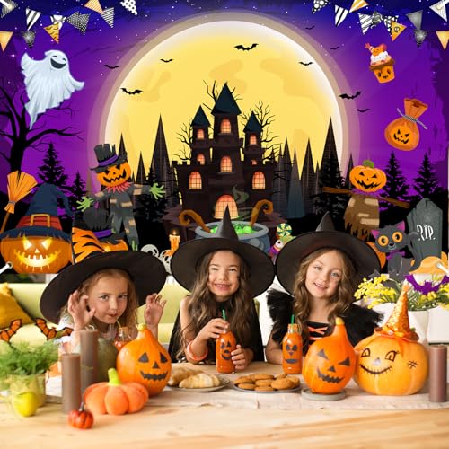 Avezano Purple Halloween Banner 70.8 x 43.3 Inch Trick or Treat Backdrop for Party Decor