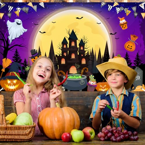 Avezano Purple Halloween Banner 70.8 x 43.3 Inch Trick or Treat Backdrop for Party Decor
