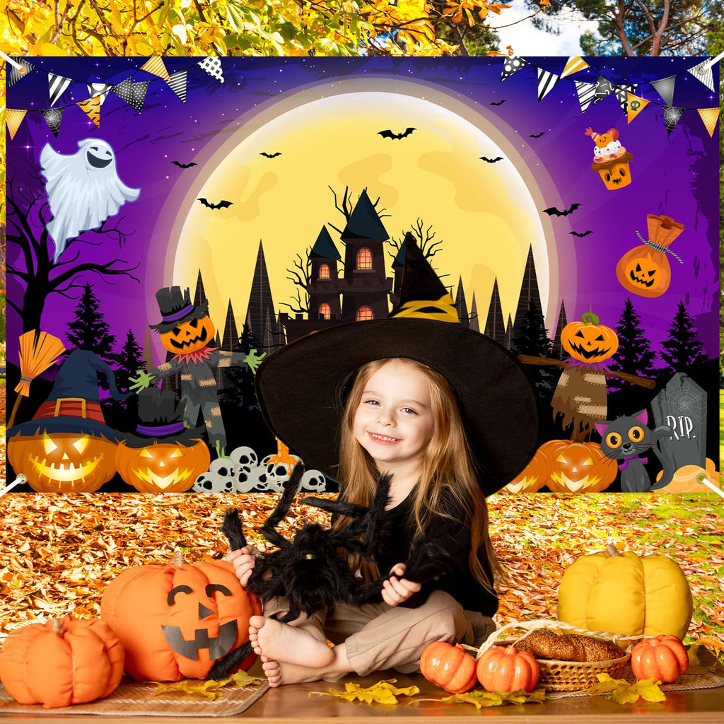 Avezano Purple Halloween Banner 70.8 x 43.3 Inch Trick or Treat Backdrop for Party Decor