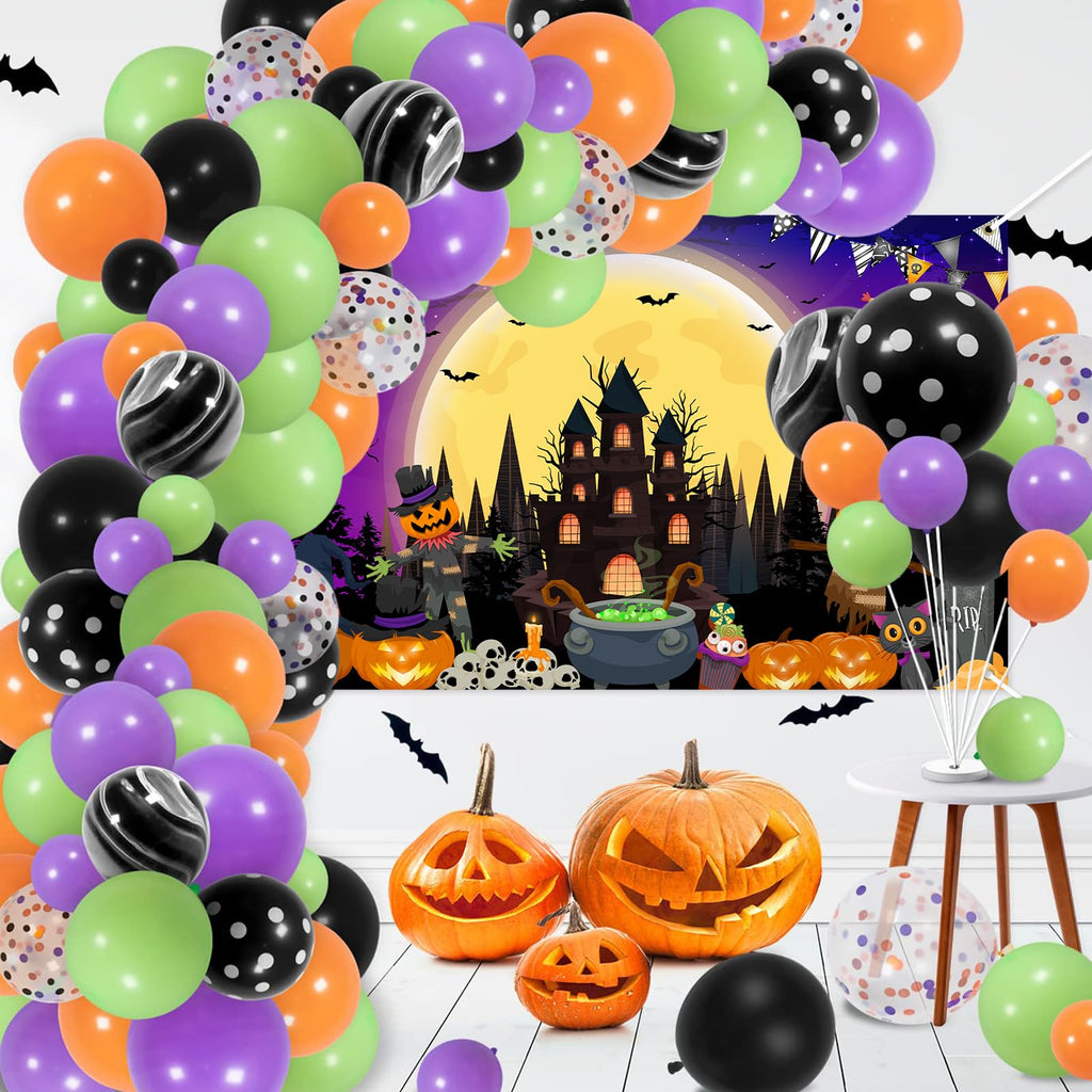 Avezano Purple Halloween Banner 70.8 x 43.3 Inch Trick or Treat Backdrop for Party Decor