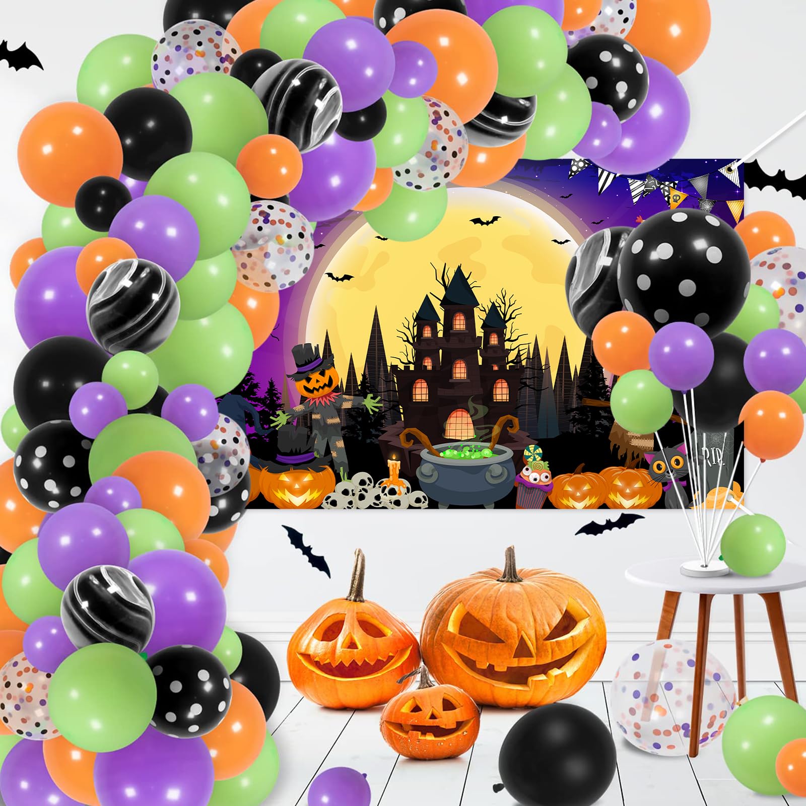 Avezano Purple Halloween Banner 70.8 x 43.3 Inch Trick or Treat Backdrop for Party Decor