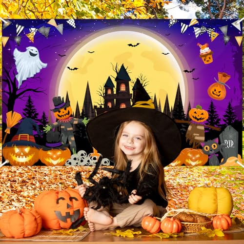 Avezano Purple Halloween Banner 70.8 x 43.3 Inch Trick or Treat Backdrop for Party Decor