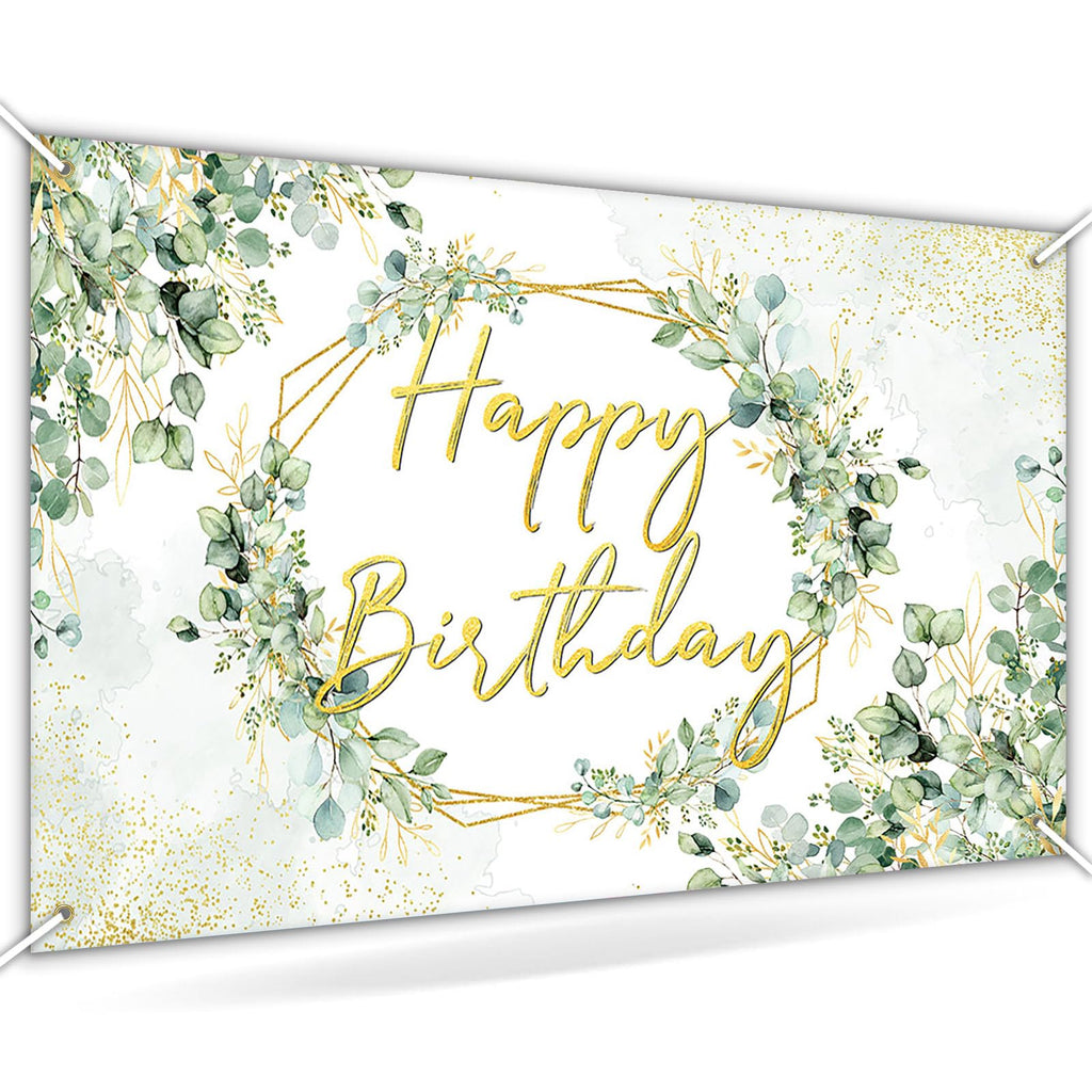 Avezano Sage Green Birthday Backdrop | 70.8x43.3 Inch Greenery Eucalyptus Party Background