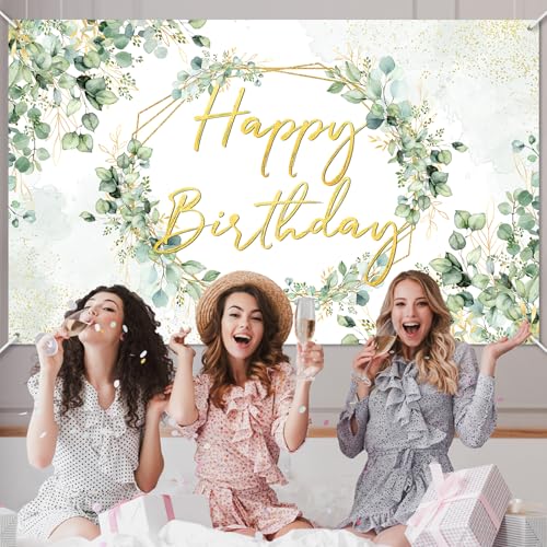 Avezano Sage Green Birthday Backdrop | 70.8x43.3 Inch Greenery Eucalyptus Party Background