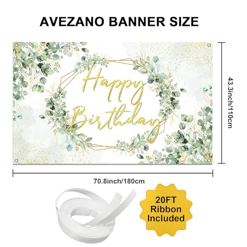 Avezano Sage Green Birthday Backdrop | 70.8x43.3 Inch Greenery Eucalyptus Party Background