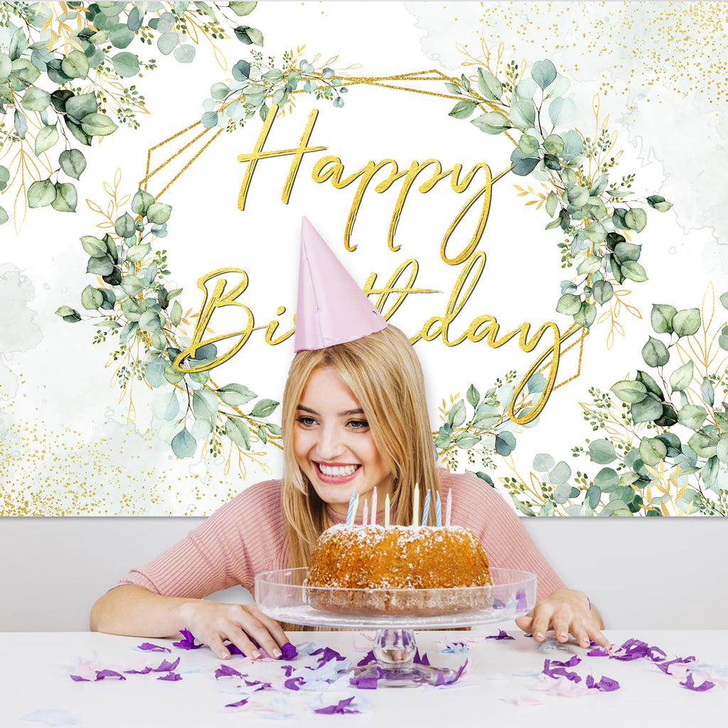 Avezano Sage Green Birthday Backdrop | 70.8x43.3 Inch Greenery Eucalyptus Party Background