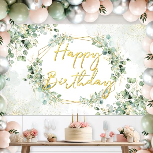 Avezano Sage Green Birthday Backdrop | 70.8x43.3 Inch Greenery Eucalyptus Party Background