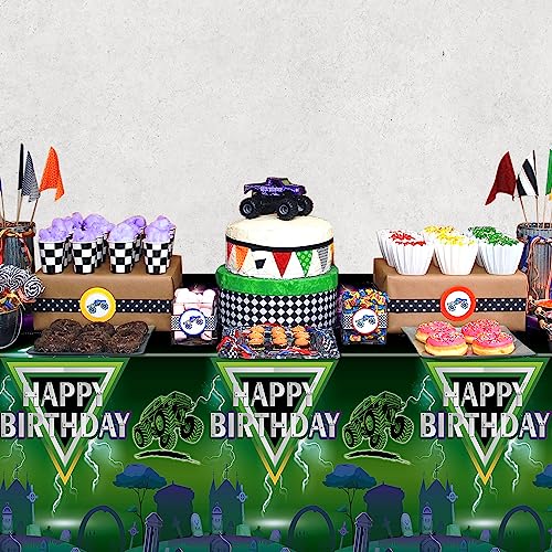 AwserTantue Green & Purple Monster Truck Tablecloth Set (3-Pack) - 54x108 Inch Disposable Rectangular Table Cover for Birthday Parties