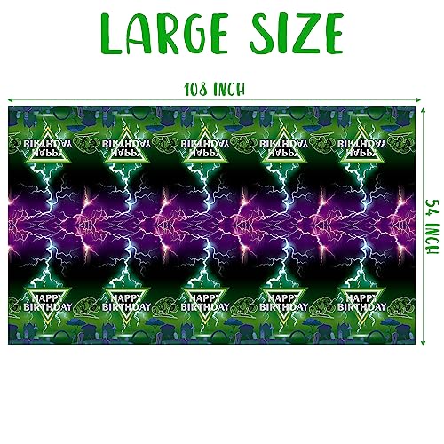 AwserTantue Green & Purple Monster Truck Tablecloth Set (3-Pack) - 54x108 Inch Disposable Rectangular Table Cover for Birthday Parties