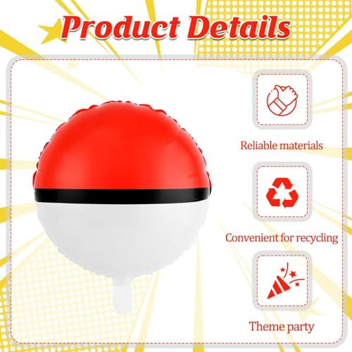 AXBMM 12-Pack 18 Inch Red & White Cartoon Foil Balloons – Reusable Self-Sealing Party Balloons for Birthdays