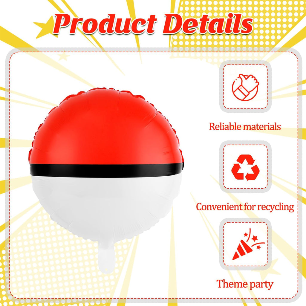AXBMM 12-Pack 18 Inch Red & White Cartoon Foil Balloons – Reusable Self-Sealing Party Balloons for Birthdays