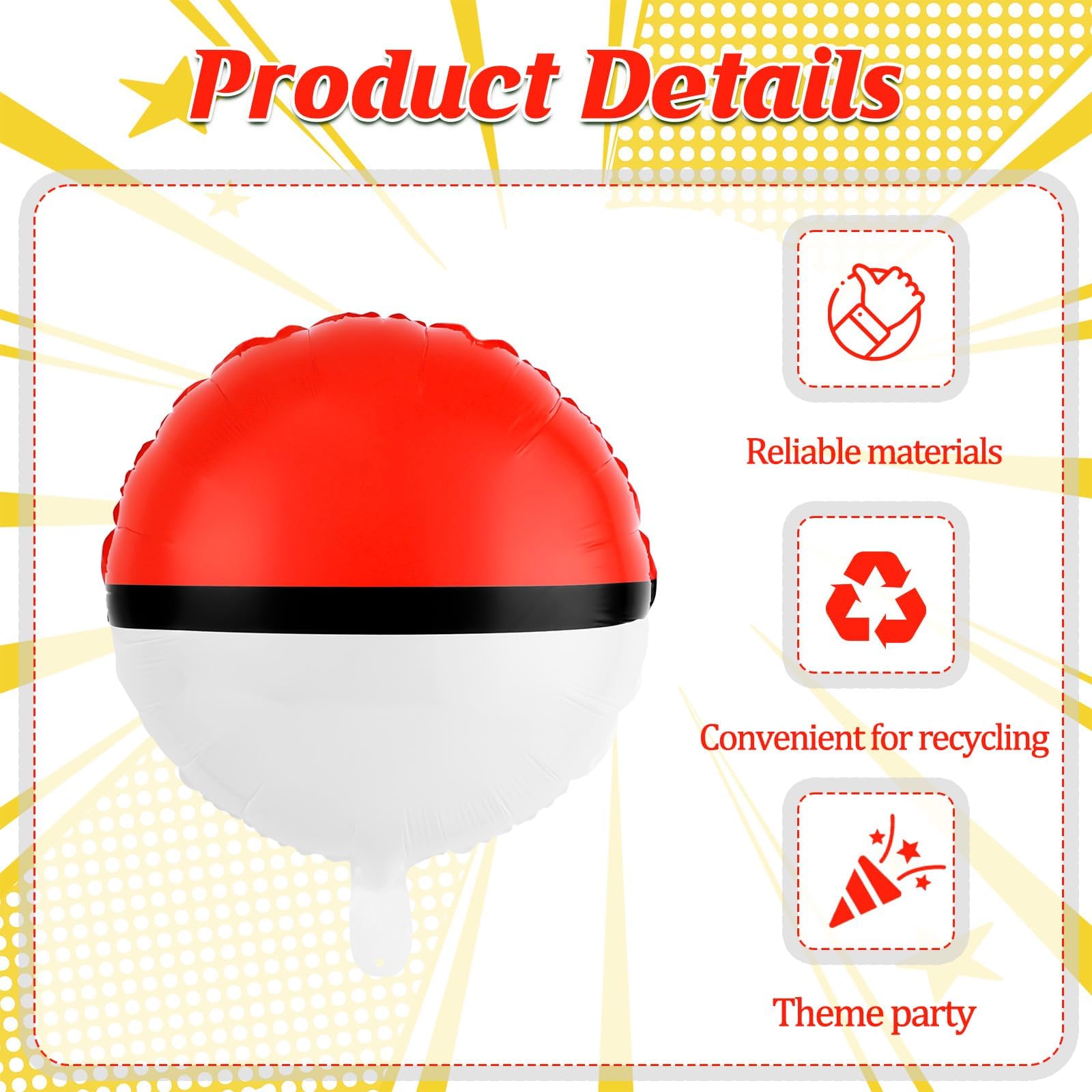 AXBMM 12-Pack 18 Inch Red & White Cartoon Foil Balloons – Reusable Self-Sealing Party Balloons for Birthdays