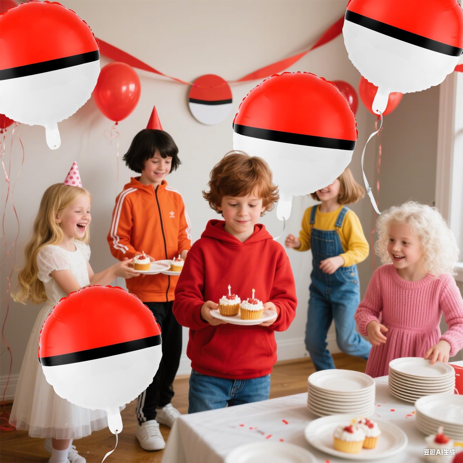 AXBMM 12-Pack 18 Inch Red & White Cartoon Foil Balloons – Reusable Self-Sealing Party Balloons for Birthdays