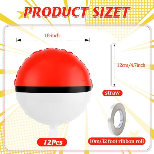 AXBMM 12-Pack 18 Inch Red & White Cartoon Foil Balloons – Reusable Self-Sealing Party Balloons for Birthdays