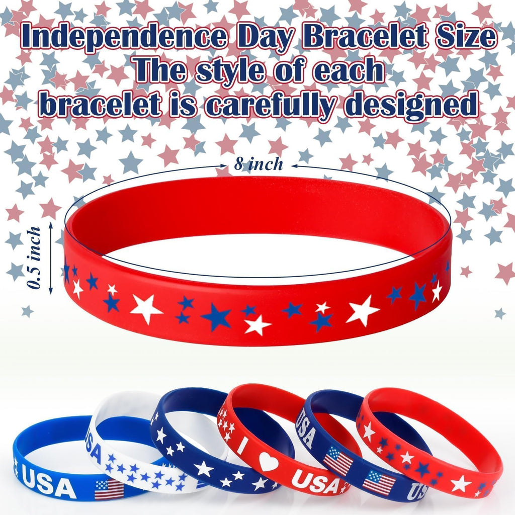 AXBMM 60-Pack Patriotic Silicone Bracelets - USA Flag Red White Blue Wristbands for 4th of July, Memorial Day, Veterans Day
