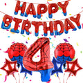 AXBMM Spider Superhero Birthday Party Decorations Set - 40-Inch Number 4 Foil Balloon, Banner, Backdrop for 4th Birthday Boys