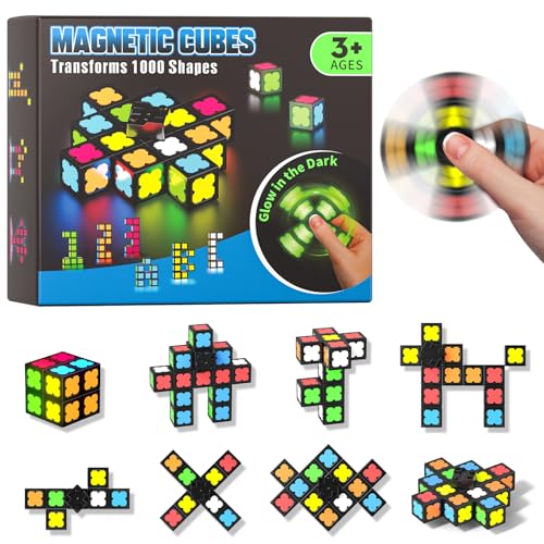 Axirata 4-in-1 Magnetic Fidget Spinner Cube Set – Glow-in-the-Dark Transformable Blocks for Stress Relief & Sensory Play