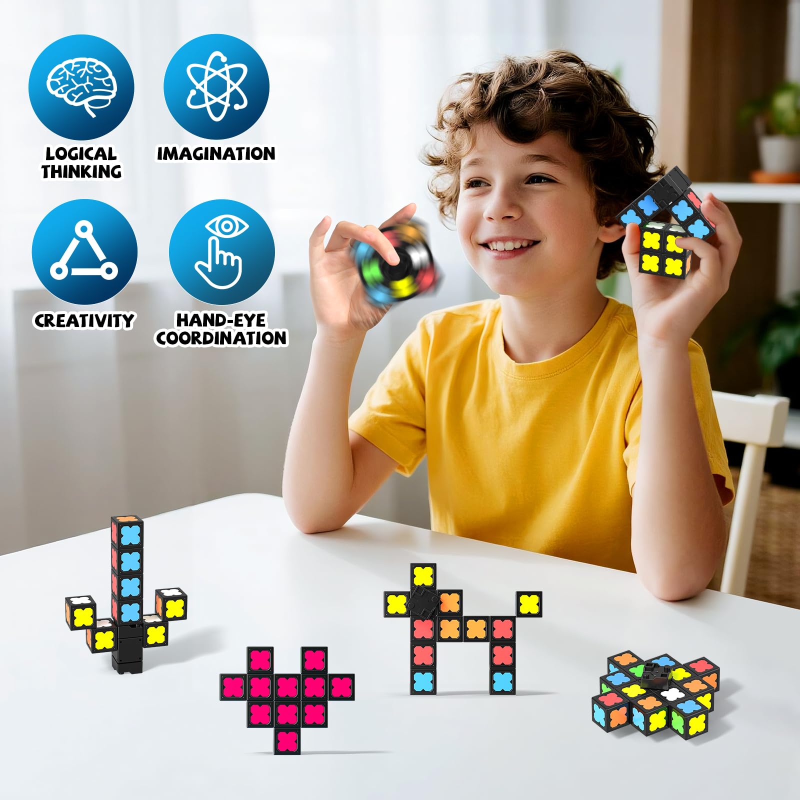 Axirata 4-in-1 Magnetic Fidget Spinner Cube Set – Glow-in-the-Dark Transformable Blocks for Stress Relief & Sensory Play