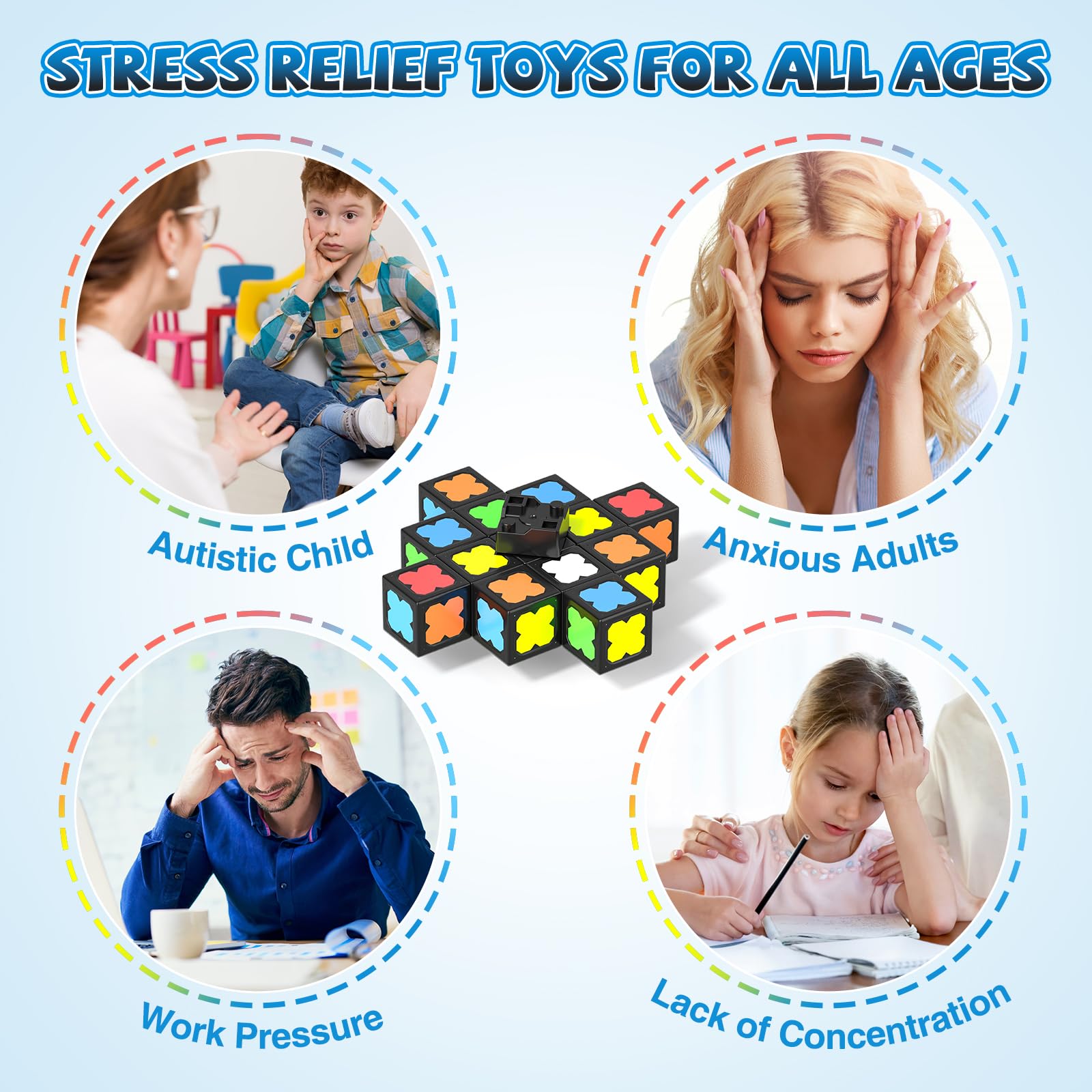 Axirata 4-in-1 Magnetic Fidget Spinner Cube Set – Glow-in-the-Dark Transformable Blocks for Stress Relief & Sensory Play