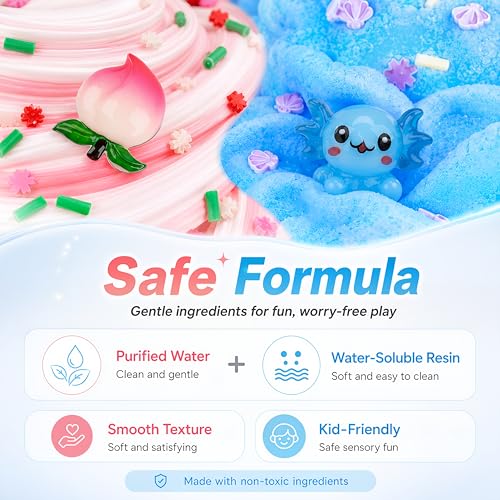 Axolotl Cloud Slime and Peach Butter Slime Kit with Charms – Non-Stick Stress Relief Toy for Kids