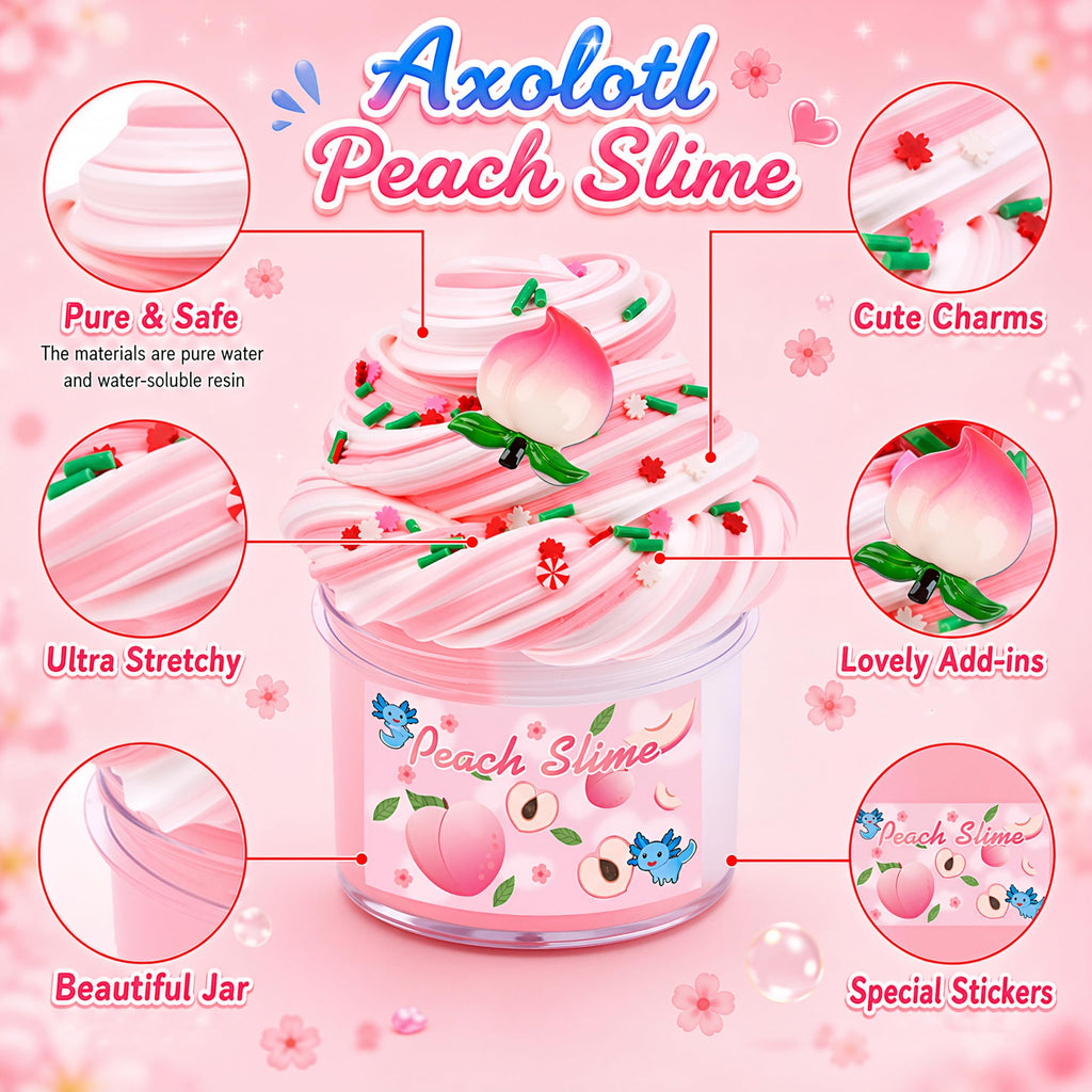 Axolotl Cloud Slime and Peach Butter Slime Kit with Charms – Non-Stick Stress Relief Toy for Kids