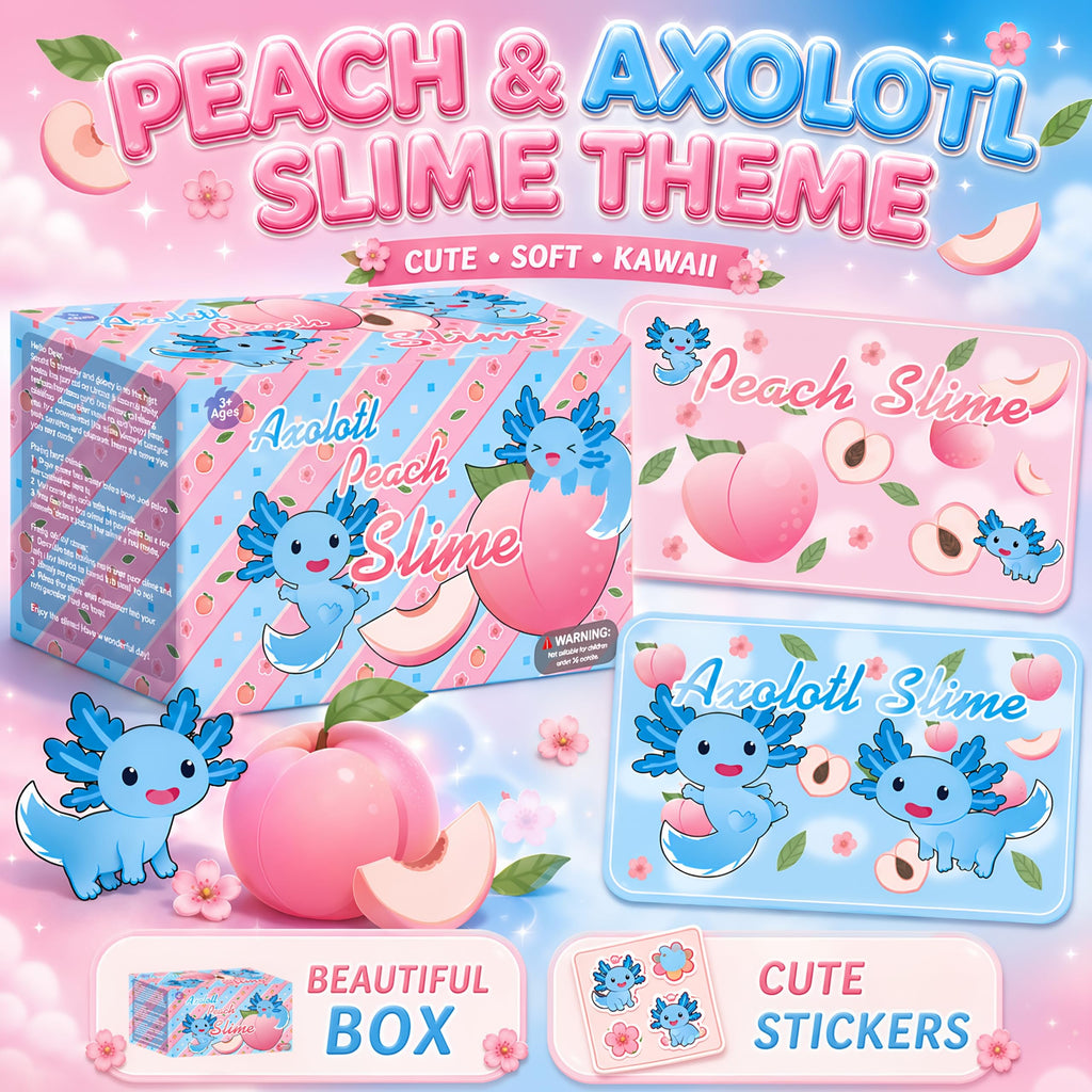 Axolotl Cloud Slime and Peach Butter Slime Kit with Charms – Non-Stick Stress Relief Toy for Kids