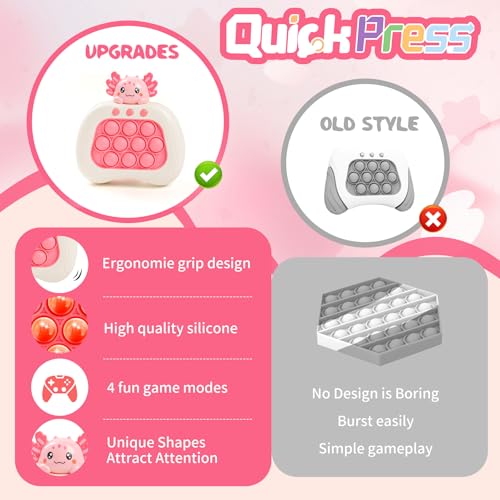 Axolotl Push Pop Fidget Game - Handheld Light Up Console with 4 Modes for Kids Ages 3-12