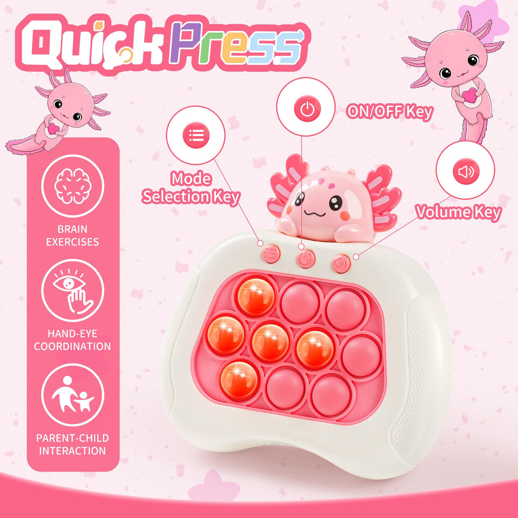 Axolotl Push Pop Fidget Game - Handheld Light Up Console with 4 Modes for Kids Ages 3-12