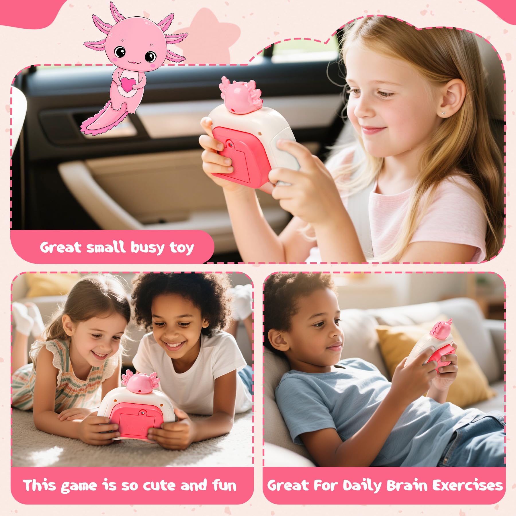 Axolotl Push Pop Fidget Game - Handheld Light Up Console with 4 Modes for Kids Ages 3-12