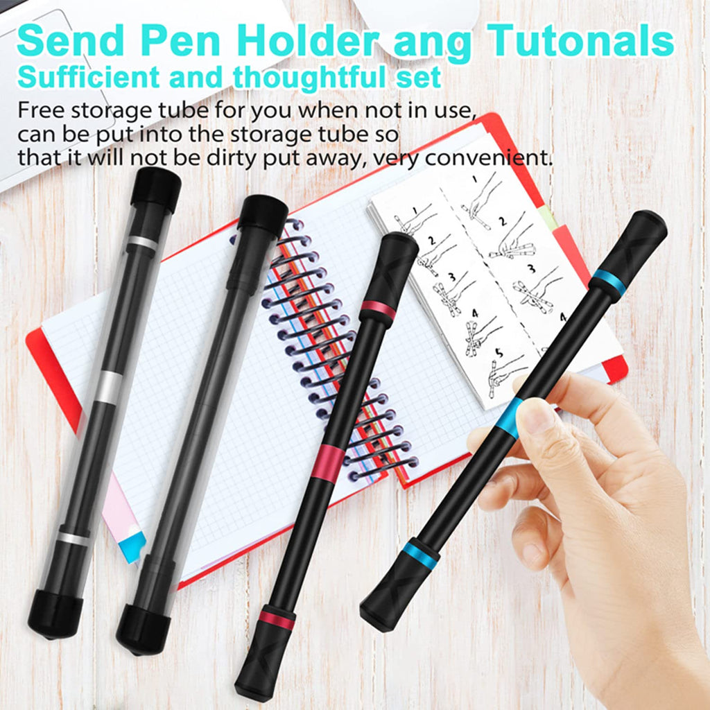 AYXXZJD Pen Spinning Set - 4 Modular Spinner Pens with Weighted Balance, ABS Barrel, and Tutorial (Silver, Black, Red, Blue)
