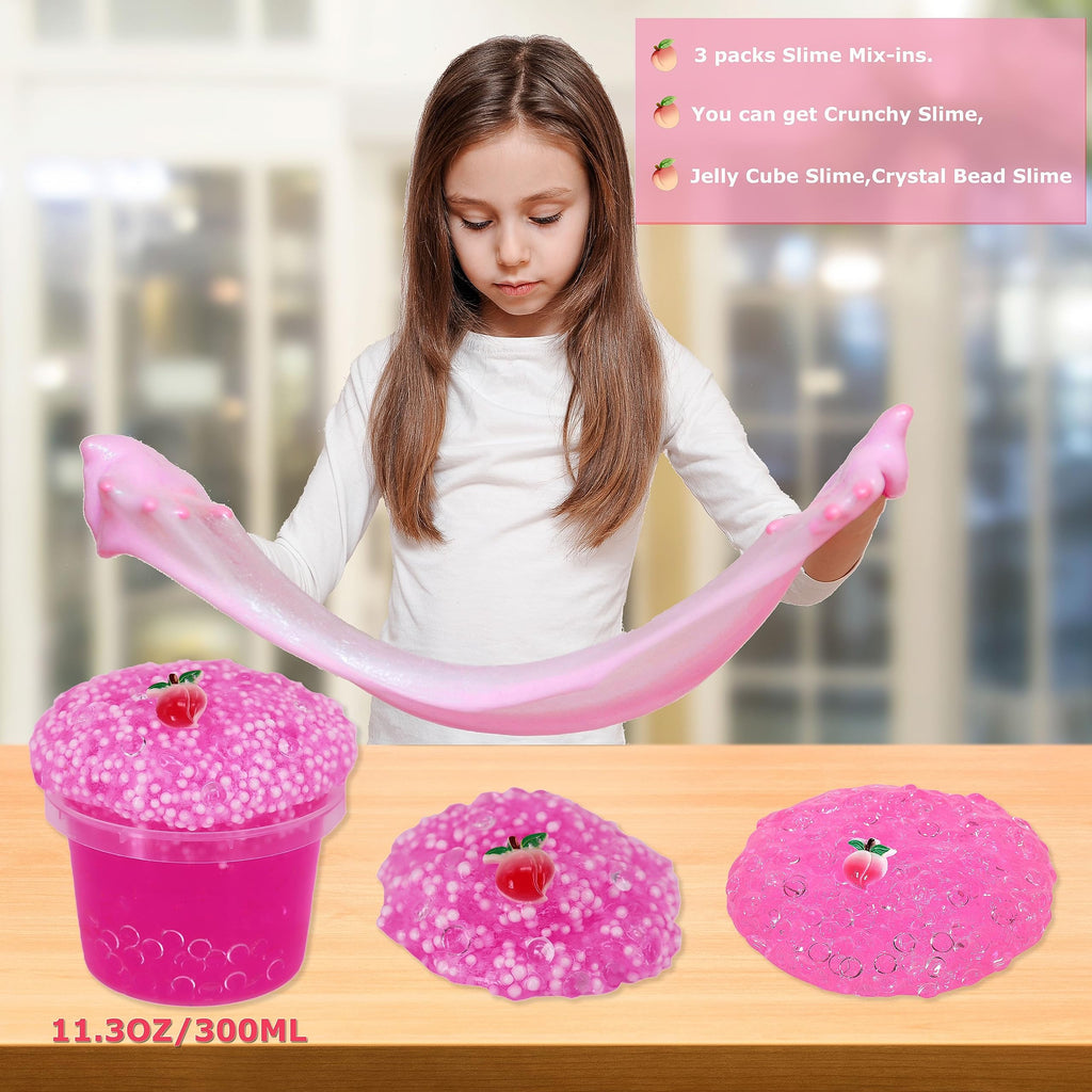 Azeperoy Rose Pink Jelly Cube Glimmer Crunchy Crystal Slime with 4 Add-In Sets for Sensory Play & Stress Relief